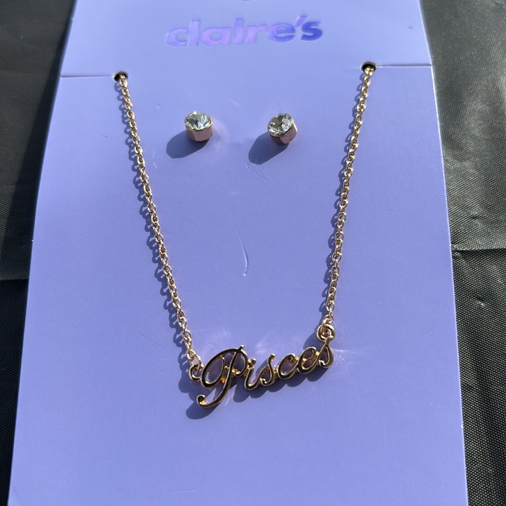 Claire's Gold Pisces Necklace and Earring Set| Pisces | Zodiac Jewelry| Claires
